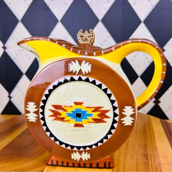Teapot Southwestern Ceramic Native American Geometric Design - Picture 3 of 8